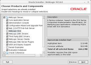 WebLogic 10.3.6 컴포넌트 선택