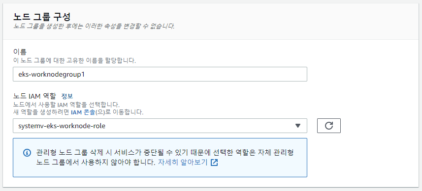 AWS EKS WorkGroup 생성하기 - 기본정보 입력